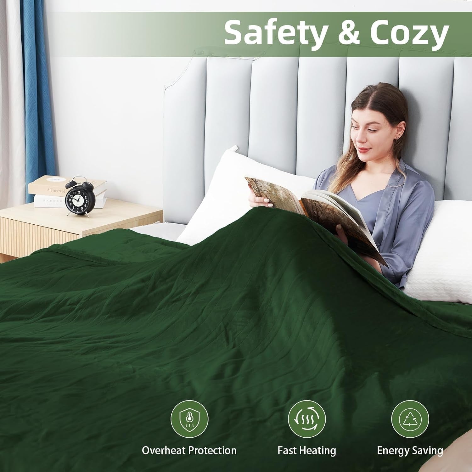 Electric Heated Blanket Full Size 72"X 84" Green & Electric Heated Blanket Full Size 72"X84" Leopard Print Blue & White