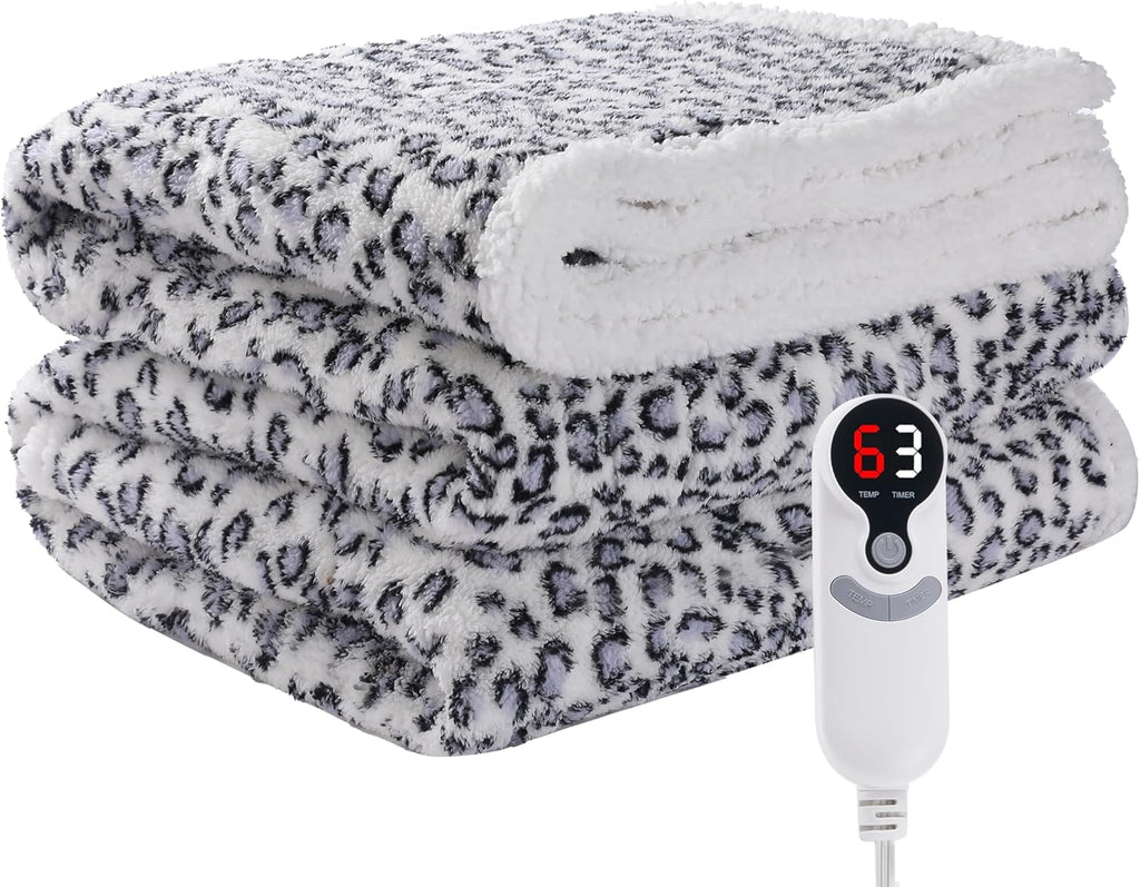 Electric Heated Blanket Full Size 72"X 84" Green & Electric Heated Blanket Full Size 72"X84" Leopard Print Blue & White