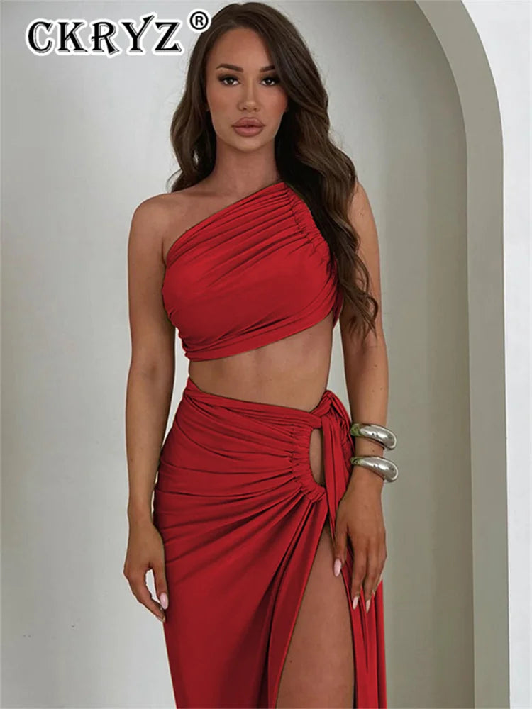 SLEEVELESS BACKLESS CROP TOP 2 PIECES SET DRESS