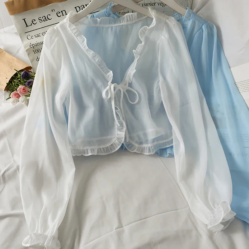 LONGSLEEVE LACEBOW CARDIGAN BLOUSE