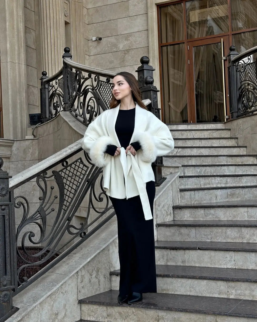 FUR PATCHWORK WOOLENSHORT COAT WINTER CARDIGAN