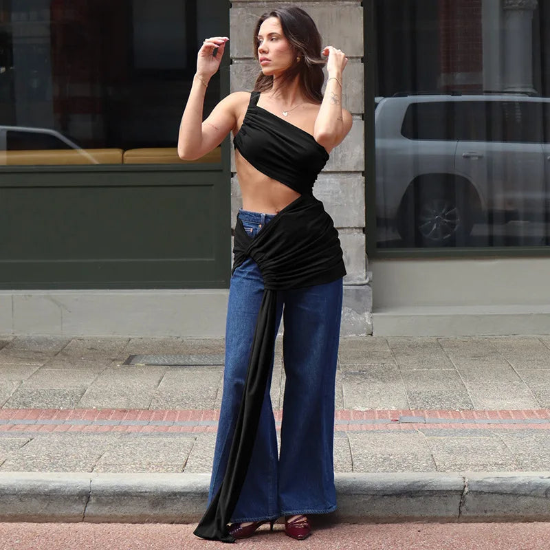 SLEEVELESS BACKLESS CROP TOP 2 PIECES SET DRESS