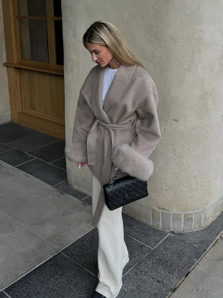 FUR PATCHWORK WOOLENSHORT COAT WINTER CARDIGAN
