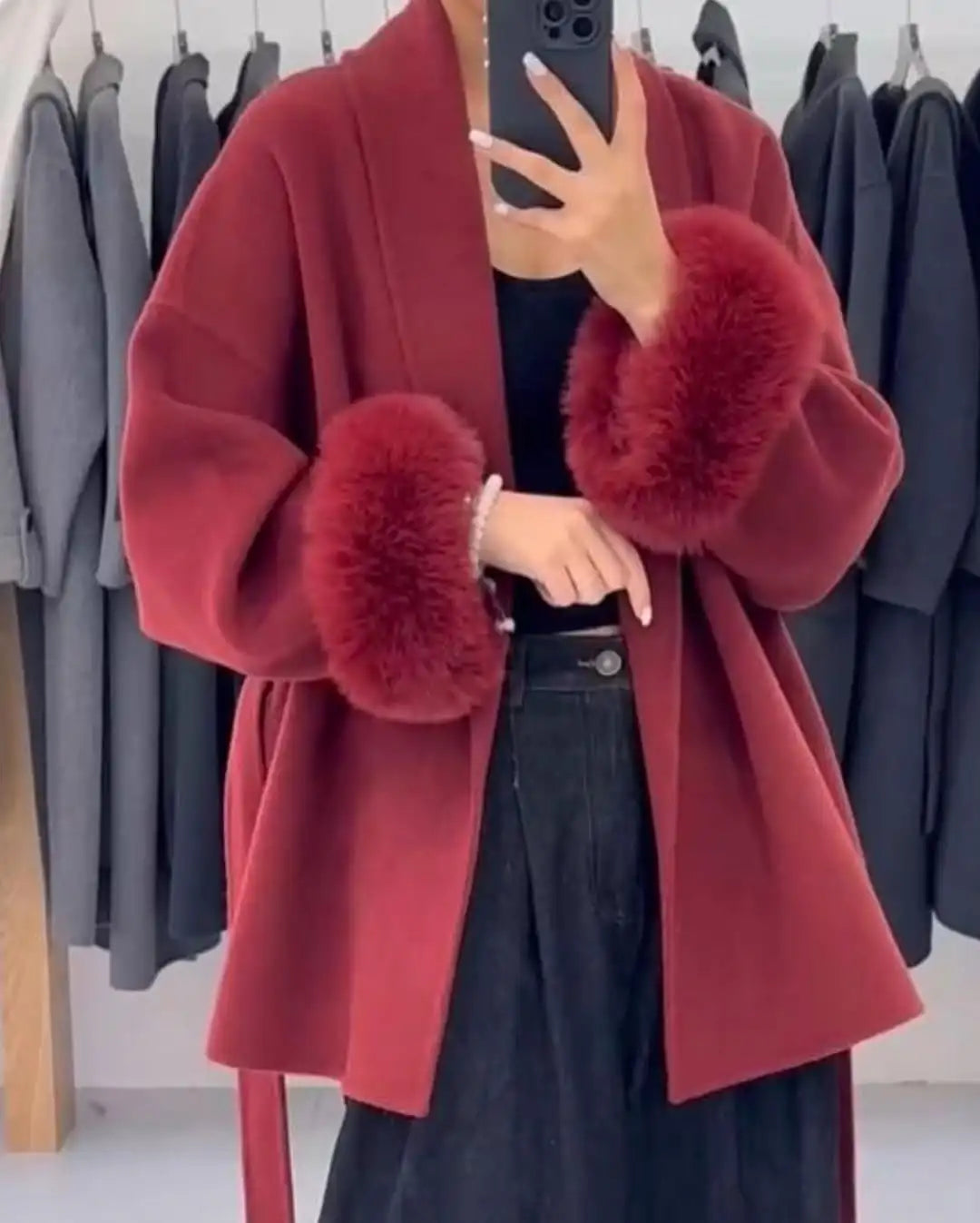 FUR PATCHWORK WOOLENSHORT COAT WINTER CARDIGAN