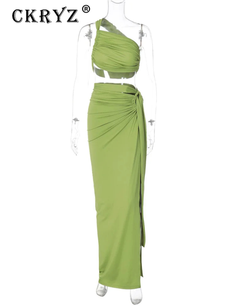 SLEEVELESS BACKLESS CROP TOP 2 PIECES SET DRESS