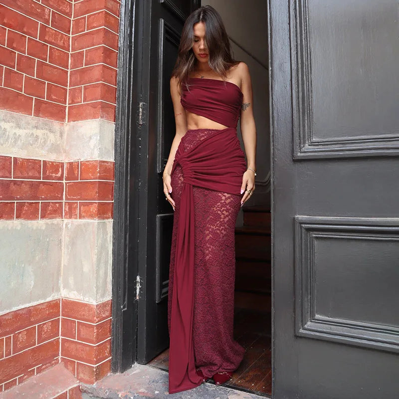 SLEEVELESS BACKLESS CROP TOP 2 PIECES SET DRESS