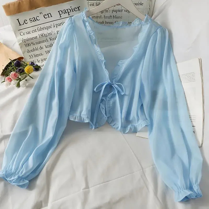 LONGSLEEVE LACEBOW CARDIGAN BLOUSE