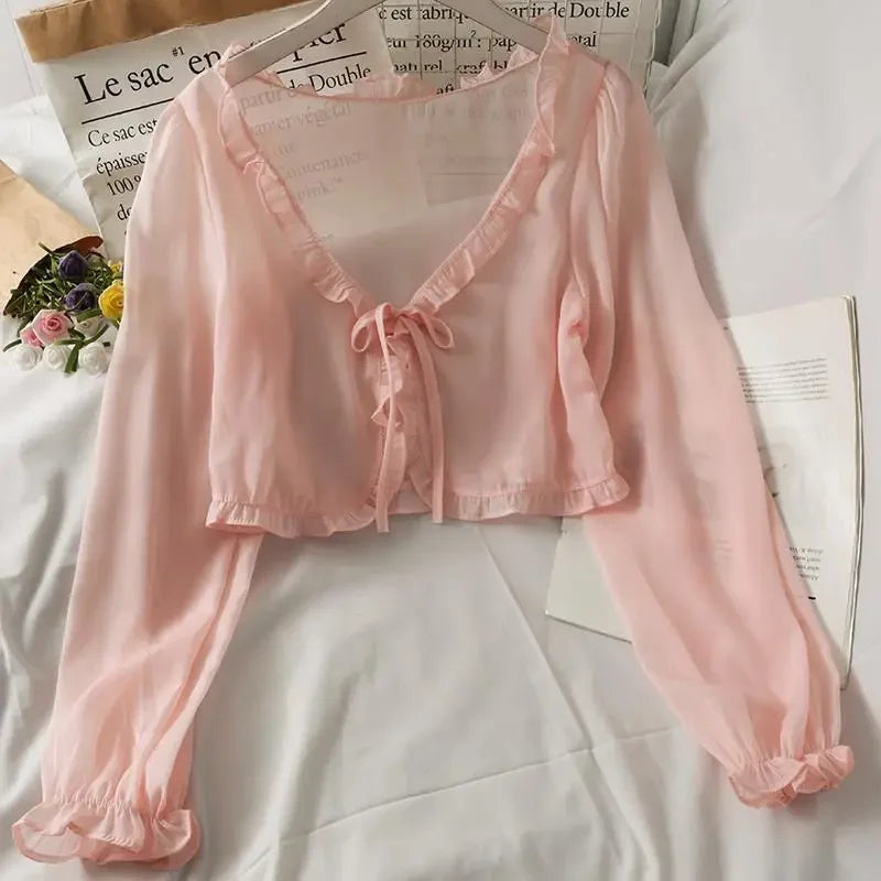 LONGSLEEVE LACEBOW CARDIGAN BLOUSE