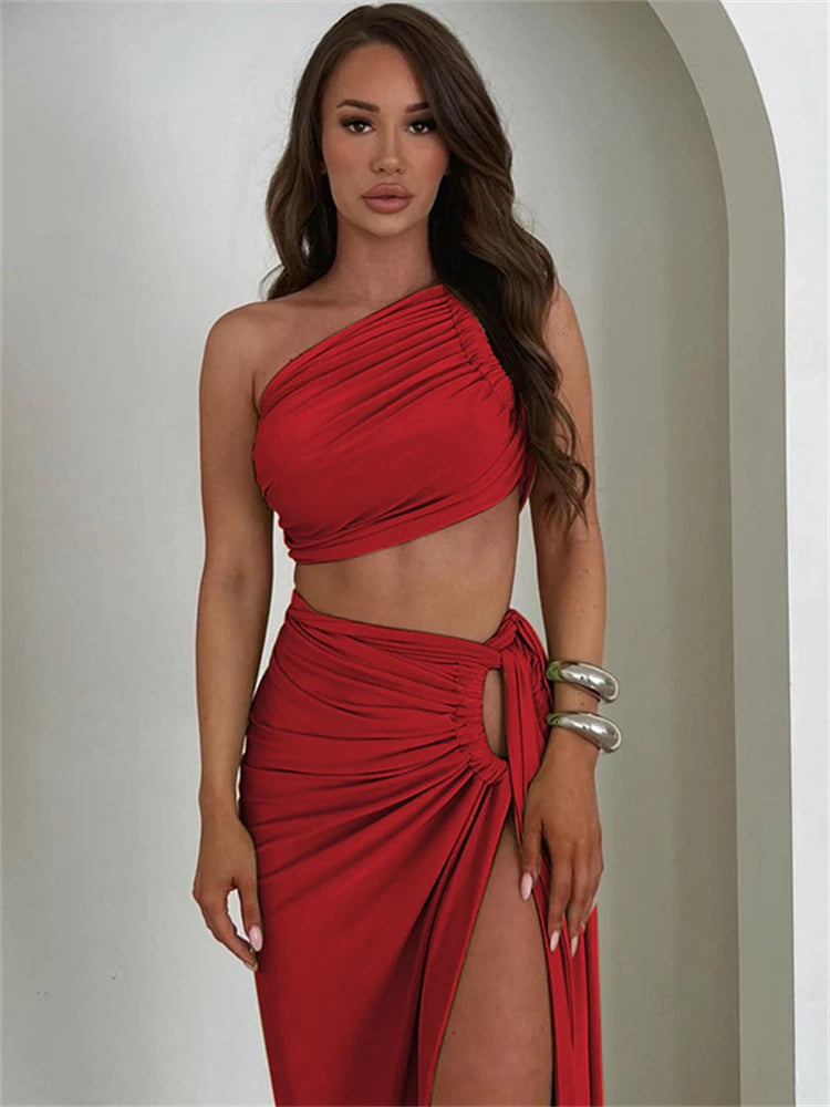 SLEEVELESS BACKLESS CROP TOP 2 PIECES SET DRESS