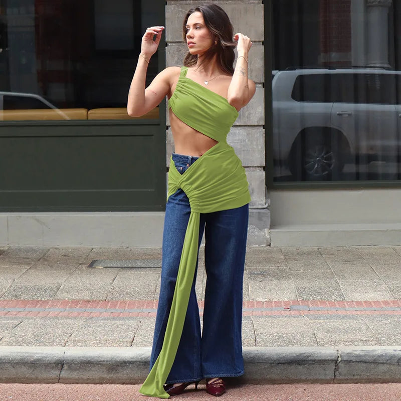 SLEEVELESS BACKLESS CROP TOP 2 PIECES SET DRESS
