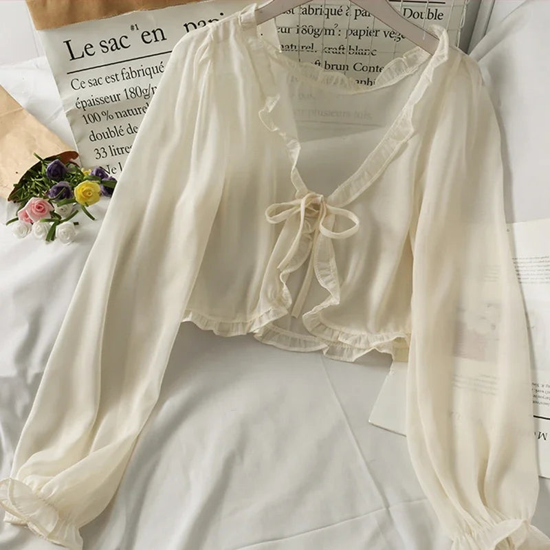 LONGSLEEVE LACEBOW CARDIGAN BLOUSE