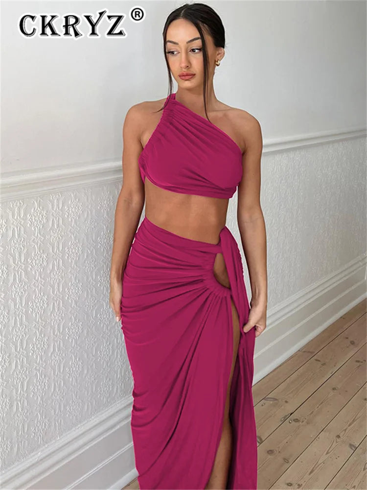 SLEEVELESS BACKLESS CROP TOP 2 PIECES SET DRESS