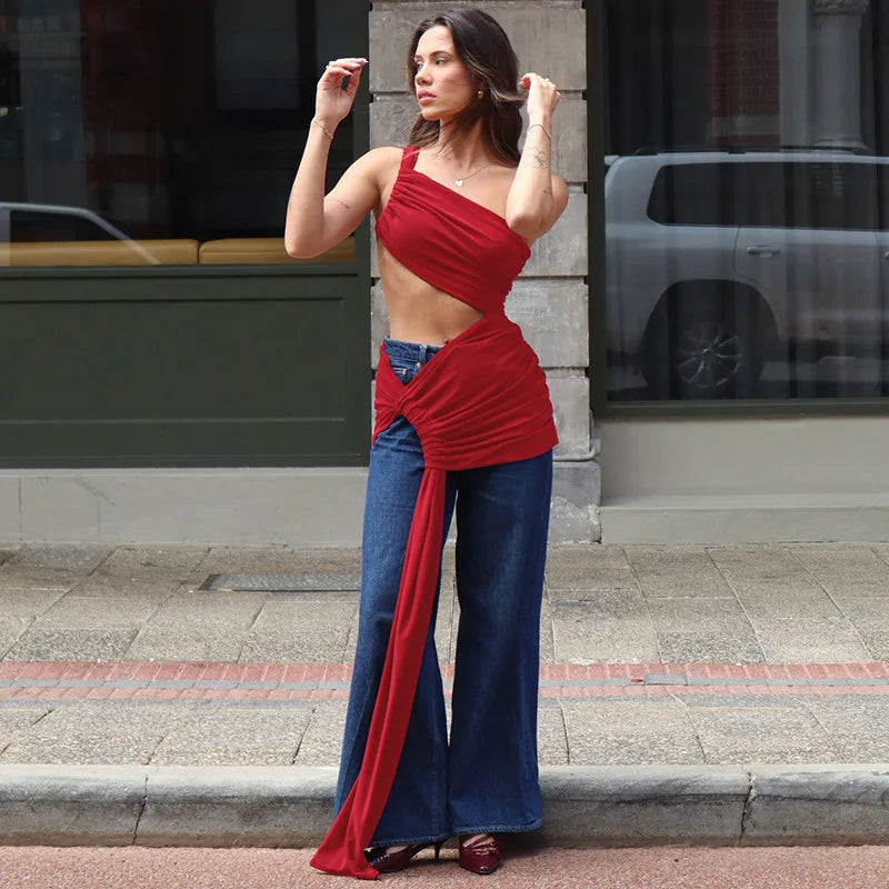 SLEEVELESS BACKLESS CROP TOP 2 PIECES SET DRESS