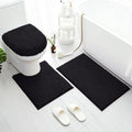 3-Piece Black Bathroom Rug Set with Toilet Lid Cover, Non-Slip Extra Absorbent Plush Chenille, Soft and Washable Bath Mats